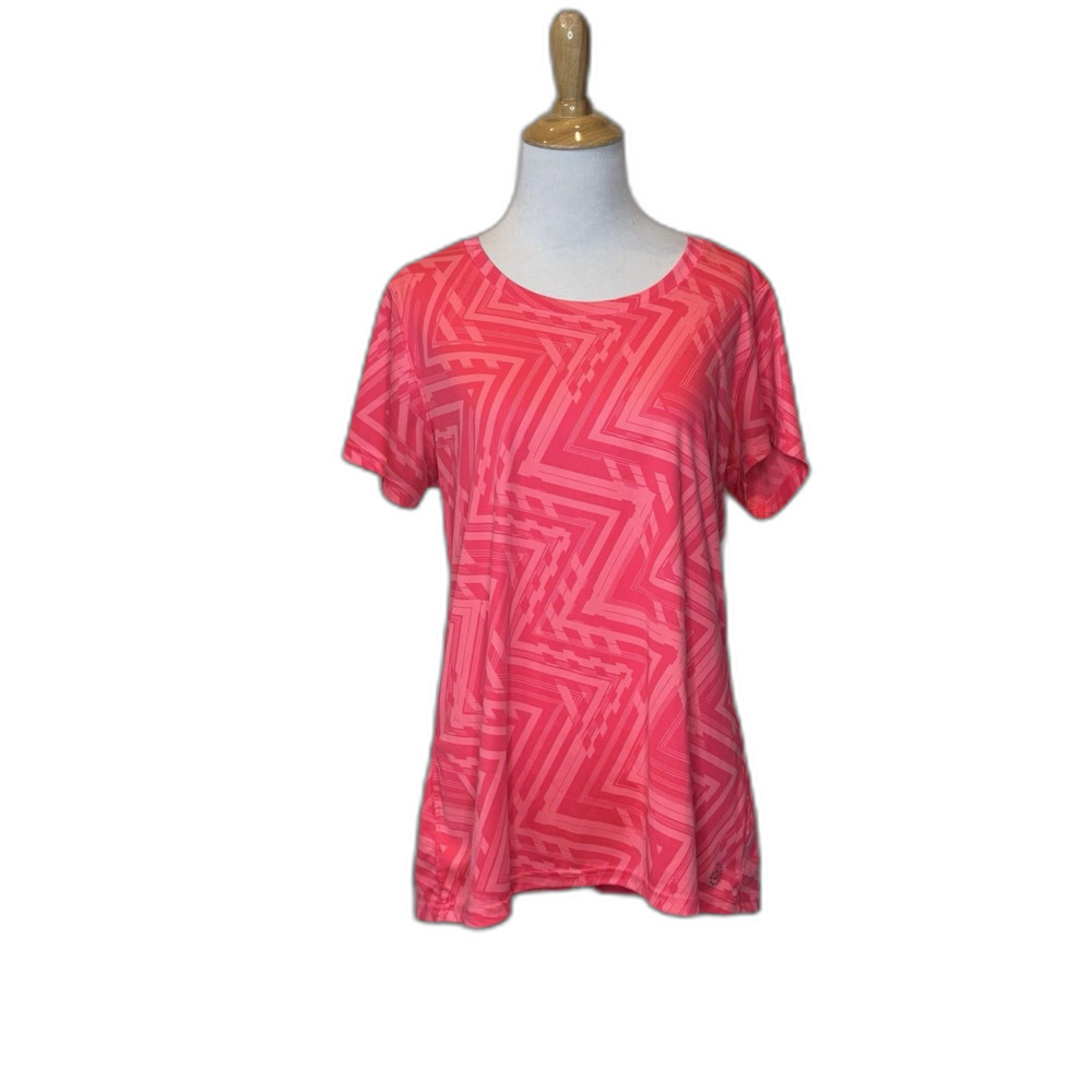Be Inspired Neon Pink Zig Zag Pattern Athletic  Workout Tee T shirt Size XL